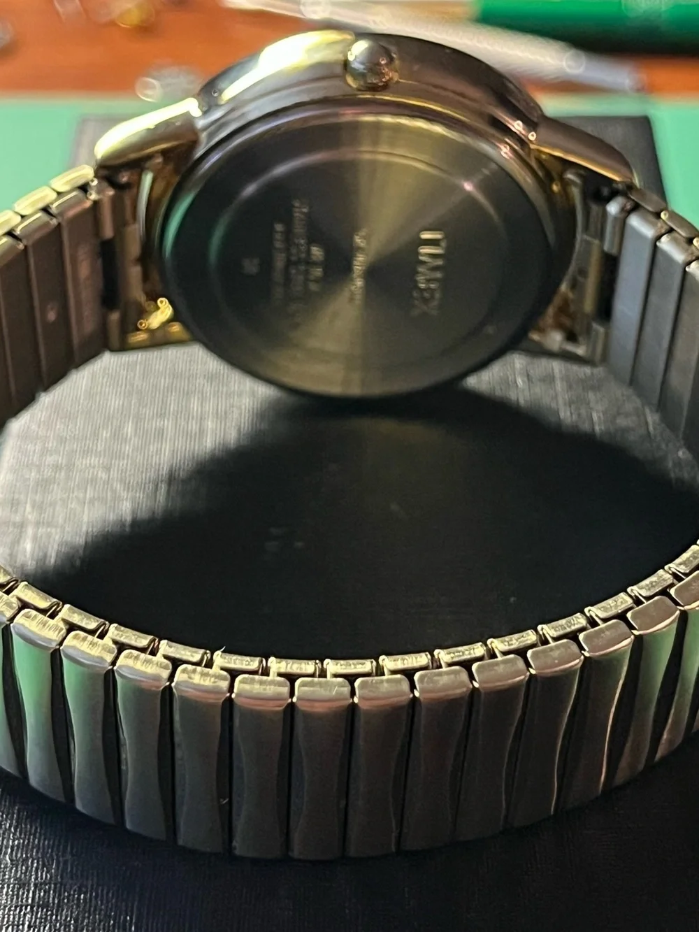 Timex Gold Tone Watch with White Dial and Day-Date